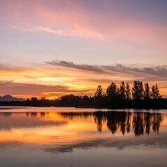 Obraz premium Serene sunrise over a calm lake