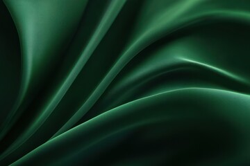 Smooth folds of dark green satin fabric creating elegant waves with glossy highlights and soft shadows conveying luxury and calmness
