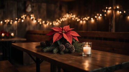 cozy christmas evening setting with festive decorations and warm candlelight ambience | christmas, holiday, dining, ambiance, festive theme