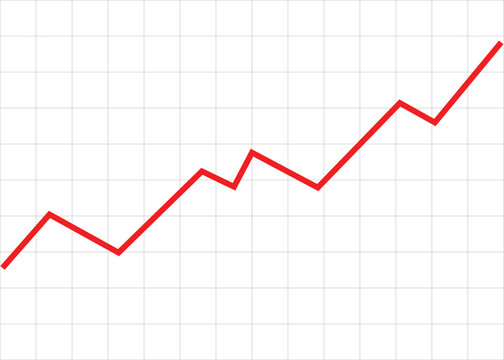 red line graph rising up on grid background representing optimism, progress, growth, and business profit report