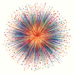 Colorful firework burst exploding bright on white background. 