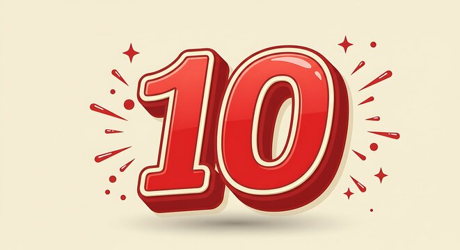 Number Ten Celebration with Sparkles and Retro Design