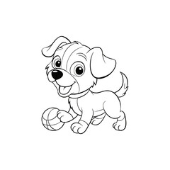 Playful Puppy Coloring Page Cute Dog with Ball Vector for Kids