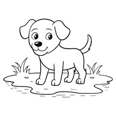 Puppy Coloring Page Cute Dog Standing Cartoon Pet Animal Illustration