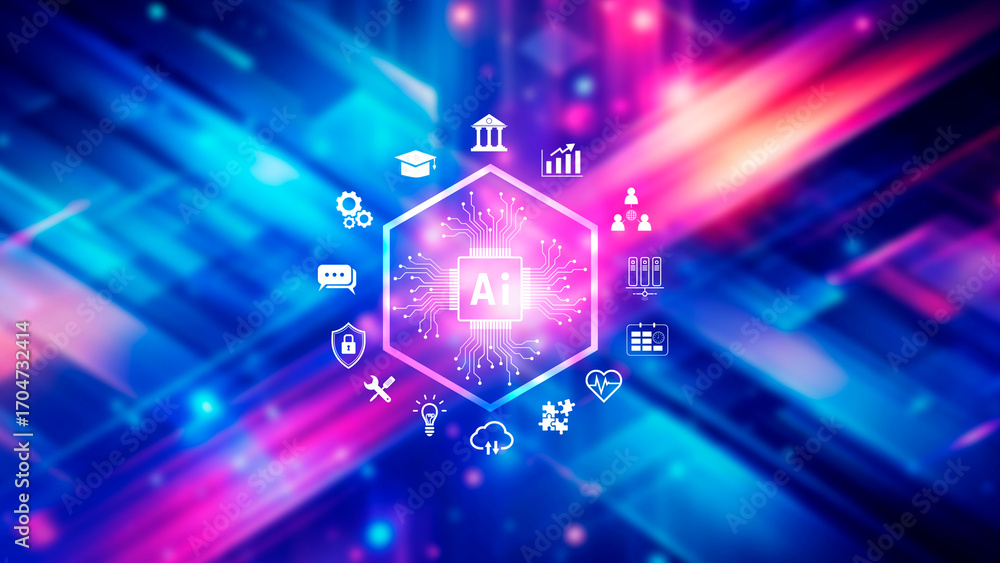 Fototapete ai tech, global internet connect with ai for business, artificial intelligence, using command prompt