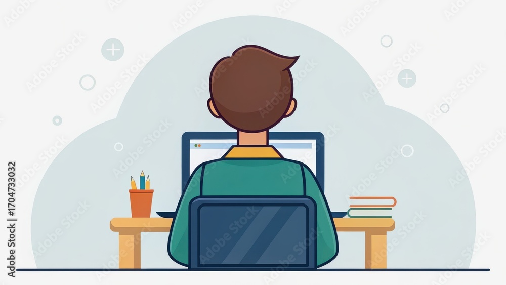 Poster laptop user library concept. person working on a computer in a creative environment.