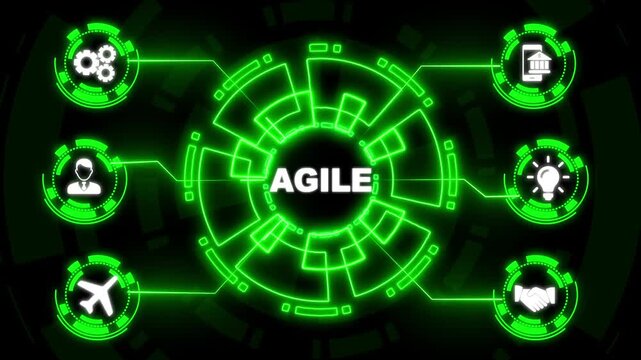 Glowing Neon Business, Technology, Internet and network concept. Agile Software Development.