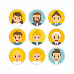 A diverse collection of cheerful and friendly cartoon faces. This set of happy people avatars, including men, women, and children, is perfect for user profiles, social media, and digital projects