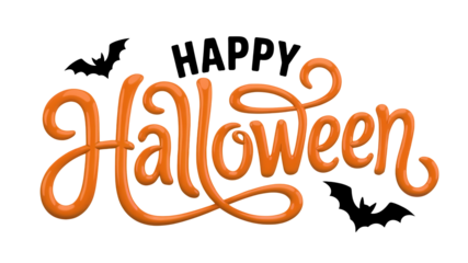 Vibrant orange 3D "Halloween" script lettering pops with festive energy, perfect for seasonal celebrations and spooky event designs.
