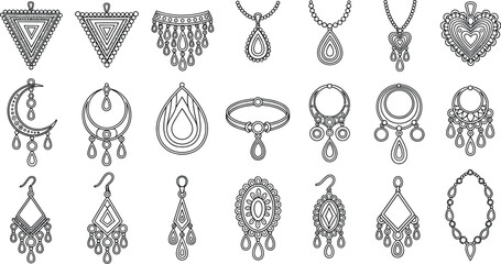 Outline jewelry set vintage style vector design