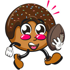 cute chocolate ball mascot character vector illustration playing rugby and american football, work of hand drawn