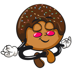 cute chocolate ball mascot character vector illustration meditating, work of hand drawn