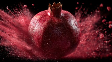 Pomegranate exploding in a burst of red powder