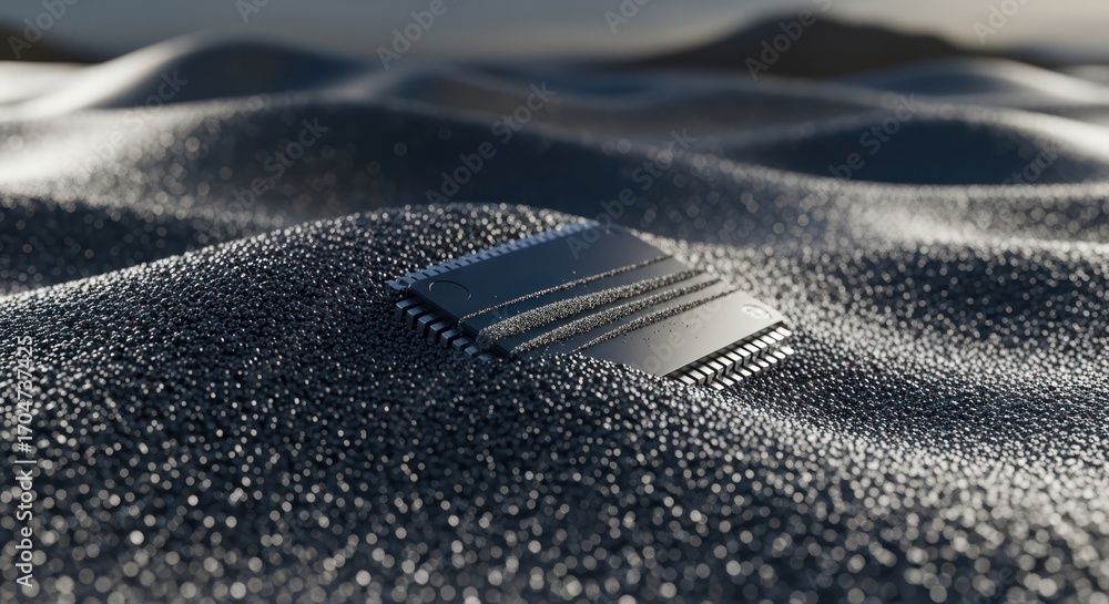 Poster lost technology on desolate dunes: a poignant depiction of advanced computing hardware