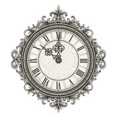 Obraz premium Elegant Ornate Antique Roman Numeral Clock Face with Decorative Scrollwork