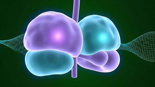 Scientific 3D Animation Visualizing a Glowing Protein Dimer Complex with an Interacting Energy Wave.