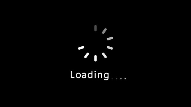 White loading spinner and text on a black background progress indicator