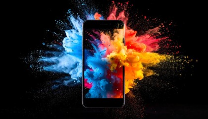 Smartphone with vibrant color explosion