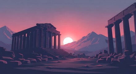 Naklejka premium Ancient Ruins Sunrise Landscape.