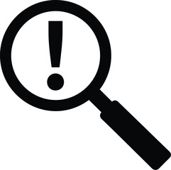 Magnifying glass with exclamation mark inside, symbolizing discovery and attention