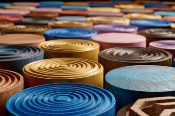 Close-up of colorful, circular, wooden discs