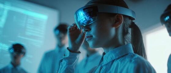 Learning revolution: immersive labs transform education with ai. Print ready. Innovative learning environment with ai and ar technologies. Professional photo. Copy space.