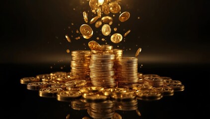 Piles of Gold Coins Falling in a Dramatic Display