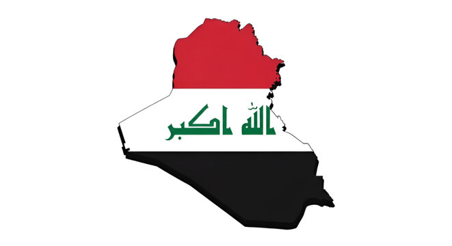 High quality 3D flat map of Iraq with national flag