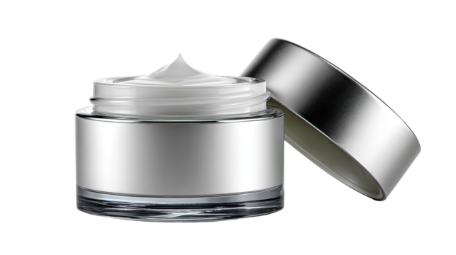 Cream Jar: An elegant, minimalist cream jar showcases a luxurious, velvety cream with a subtle sheen. Perfect for skincare, beauty, and wellness content.