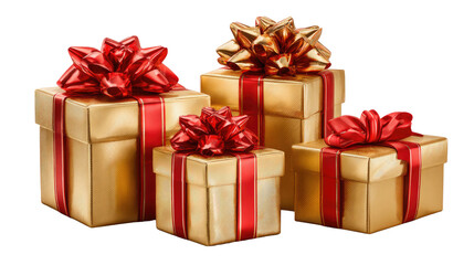 Fototapeta premium Holiday Gift Packages: A collection of elegantly wrapped gift boxes, each adorned with a ribbon and bow, evokes the anticipation and joy of a special occasion.
