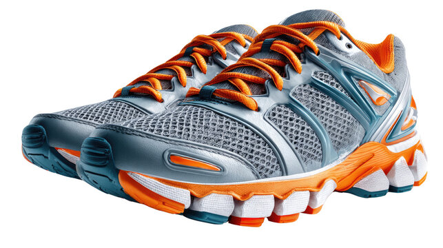 Sporty Stride: A close-up view showcases a modern running shoe, meticulously crafted for optimum performance and athletic aesthetics, exuding dynamism and a sense of forward motion.