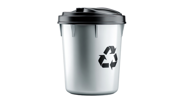 Recycle Bin for Sustainable Living: A gleaming recycling bin with its signature symbol, promoting responsible waste management and environmental stewardship.