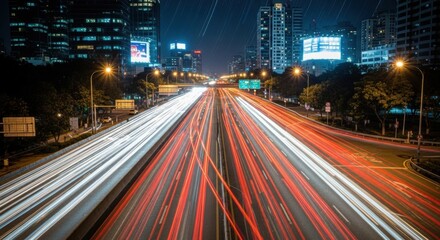 Obraz premium Capturing the Flow of Urban Traffic at Night