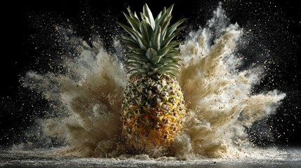 Pineapple explodes in a cloud of beige powder