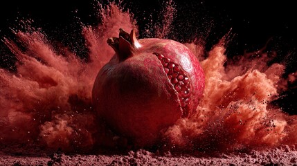 Pomegranate exploding in red powder (1)