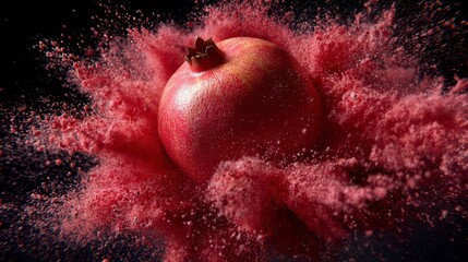 Pomegranate exploding in a burst of red powder (5)