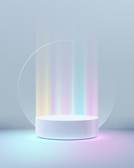 futuristic abstract technology holographic podium with neon light display modern sci fi product showcase clean minimal design illuminated ring background for creative presentation concepts