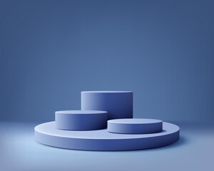 product display mockup scene with modern blue platforms and minimalist showroom background for branding presentation and marketing design showcase