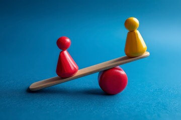 Wooden figures on a seesaw, balanced (1)