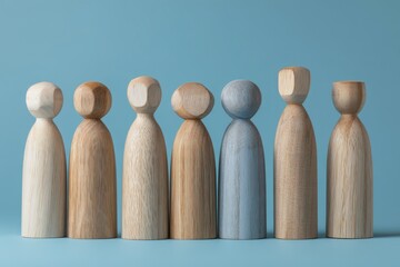 Wooden figures in a row, one subtly different