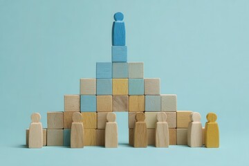 Wooden figures on a tiered block structure