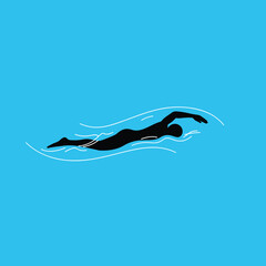 Fototapeta premium Minimalist Vector Illustration of Swimming Person in Abstract Style with Blue Background