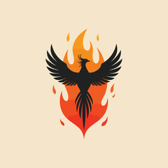 Naklejka premium Vector Illustration of Phoenix Fire Bird in Modern Stylized Design with Bold Black and Fiery Orange Colors
