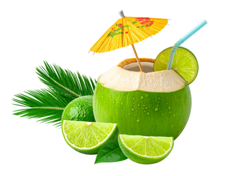 Tropical Street Coconut Drink with Straw and Umbrella - Powered by Adobe