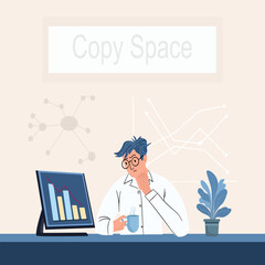 Overworked Businessman with Financial Charts    