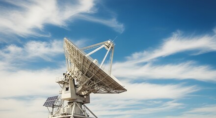 Radio Telescope Array Under a Striking Blue Sky with Clouds, Tracking Signals