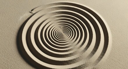 Optical illusion spiral pattern on sandy wall