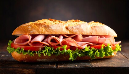 Fresh ham sandwich on a baguette