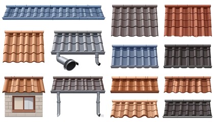 Various roof tiles and gutters