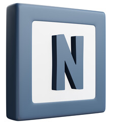 3D Letter N Icon &ndash; Blue and White Block Style Alphabet